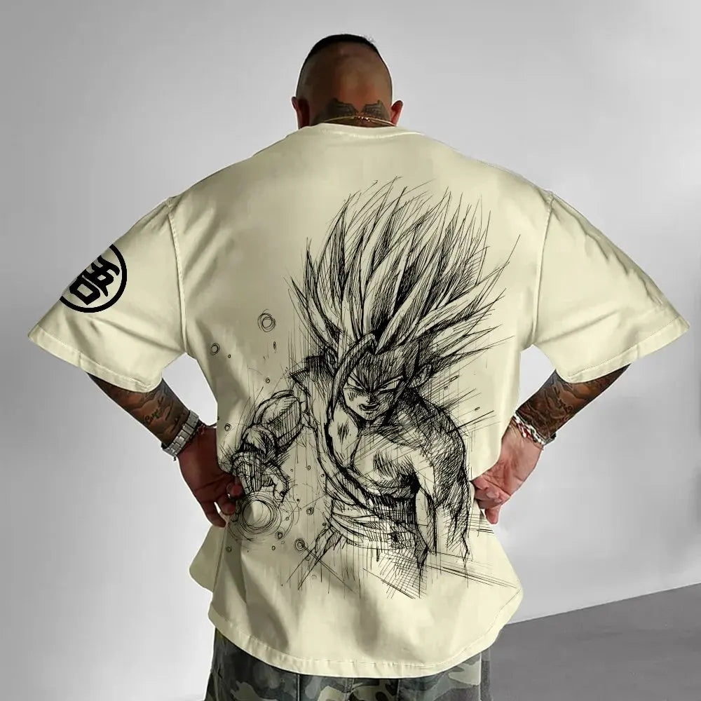 Dragon Ball: Animation T-Shirt Men's Summer New Double-Sided Printing Loose Casual Harajuku Trendy Short Sleeve Parent-child Top