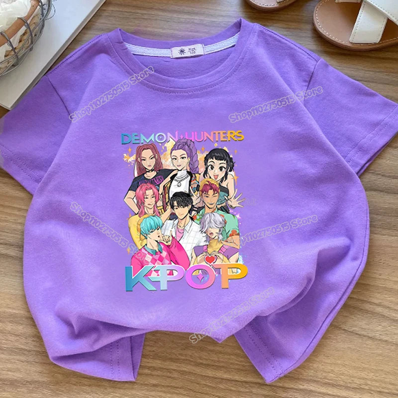 KPop Demon Hunters: Clothes Rumi Mira Zoey Short Sleeve T Shirt Kids Summer Casual Tops Cartoon Toddler Cotton Tee