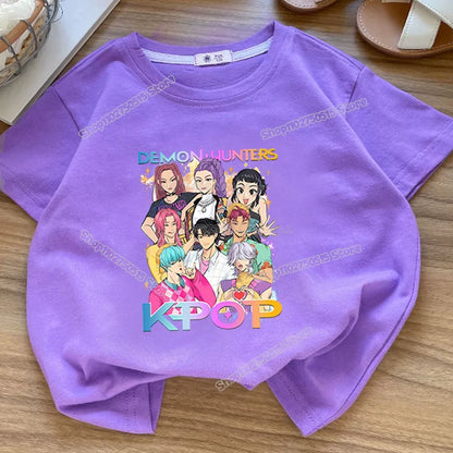 KPop Demon Hunters: Clothes Rumi Mira Zoey Short Sleeve T Shirt Kids Summer Casual Tops Cartoon Toddler Cotton Tee