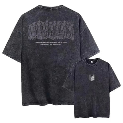Attack On Titan: Washed Tshirts Hip Hop Retro Punk Gothic Cotton Vintage T-Shirt Harajuku Casual Men Short Sleeve Top Tee