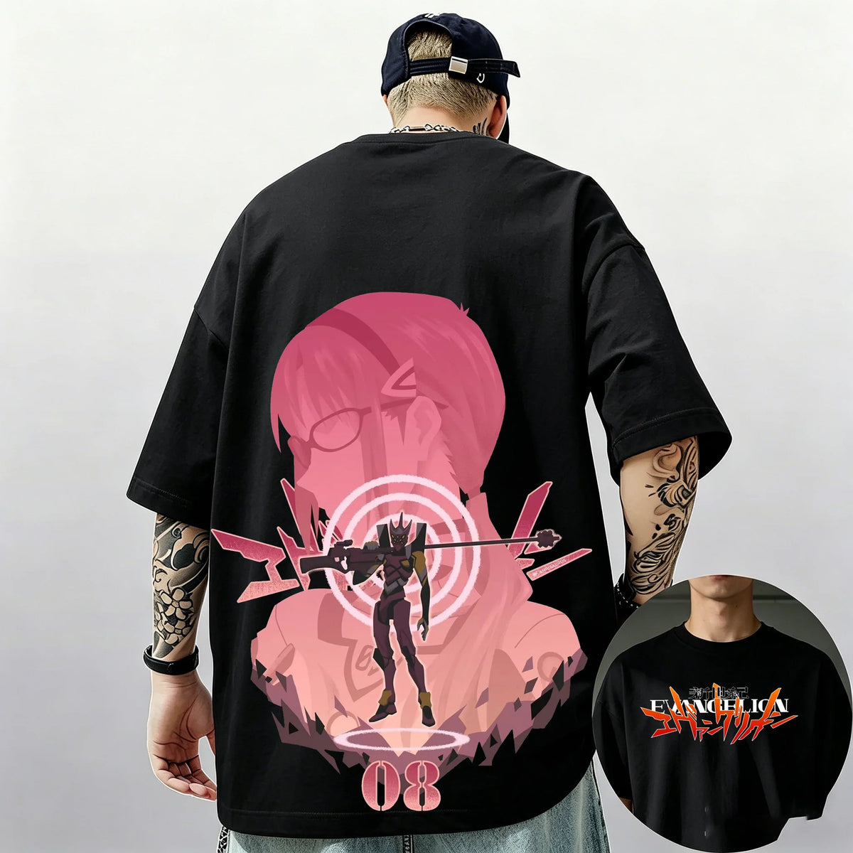 Evangelion: Pattern Street Style Print Short-Sleeve T-Shirt, Y2K Style, Suitable for Both Men and Women