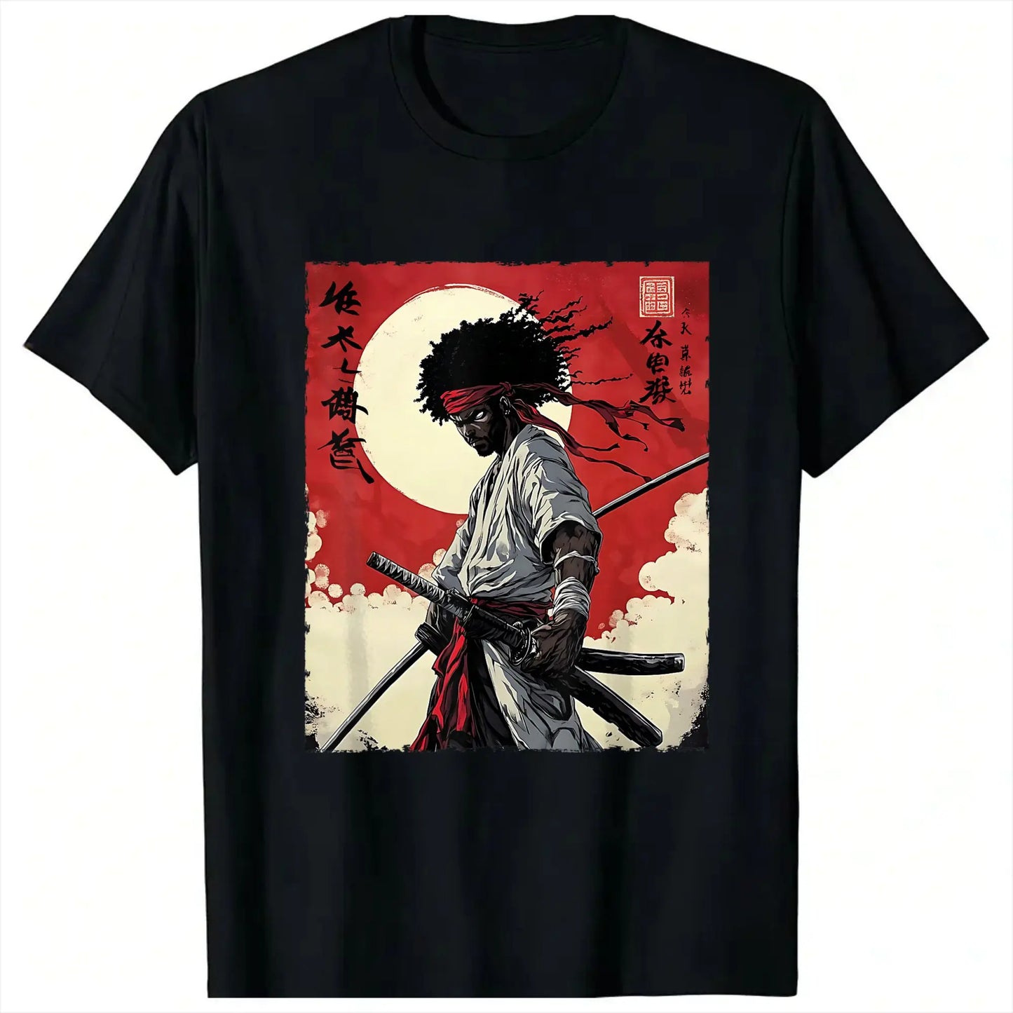 I.L.F.A: Afro Samurai Inspired Japanese Bushido Warrior T-Shirt for Men Round Collar Short Sleeve Tees Plus Size Tops