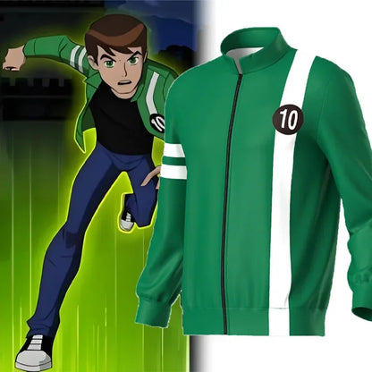 Ben10: Alien Force- Ben Tennyson Cosplay Unisex Sweatshirt Jacket Hoodies Zipper Coat Casual Uniforms Halloween Outfits