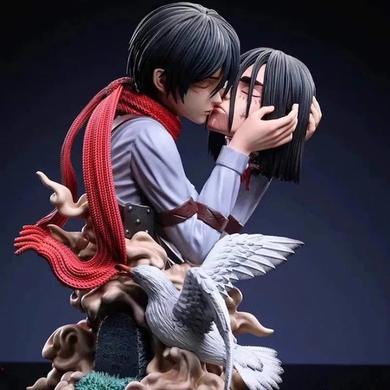 Attack On Titan: Anime Figures Eren Jaeger Mikasa Ackerman Action 22CM Statue One Last Kiss Model Collect Desk Decor Toys Gifts