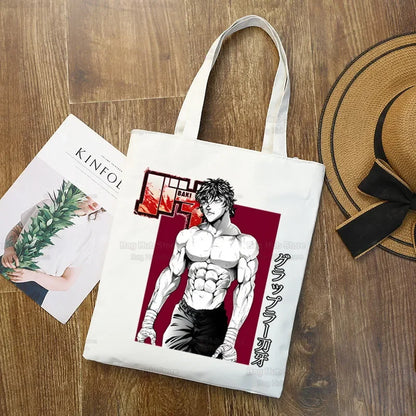 Baki Handbags Canvas The Grappler Anime Tote Bag Shopping Travel Eco Reusable Baki Hanma Shoulder Yujiro Hanma Shopper Bags