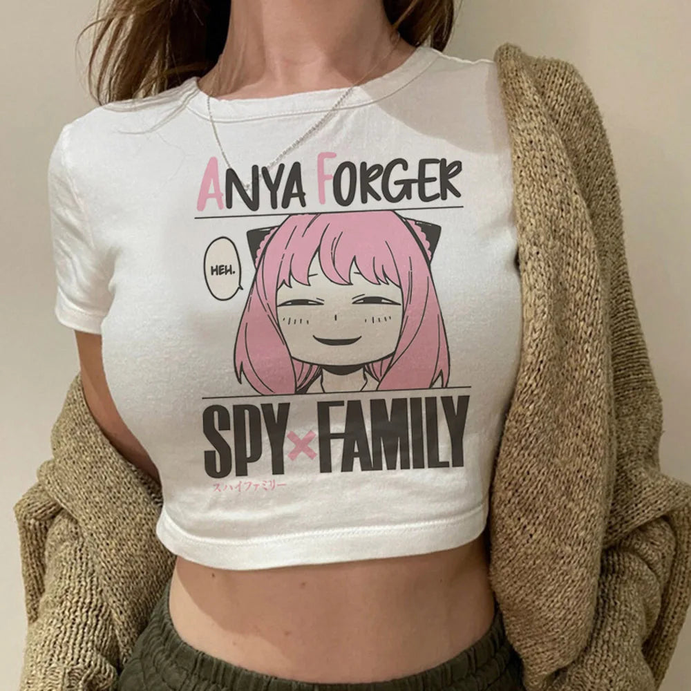 Spy x Family: Anya crop top recortado gyaru 2025 lindo Hada Slim Fit lindo Grunge niñas camisetas