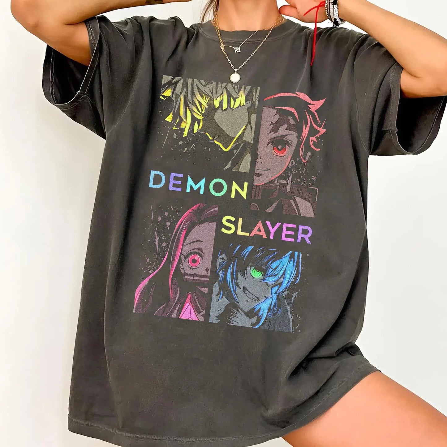 Demon Slayer: T-Shirt Tanjiro Nezuko Zenitsu Inosuke Anime Graphic Tee, Kimetsu No Yaiba Shirt