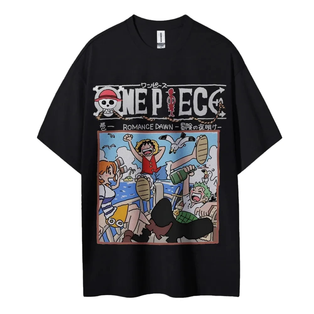 One Piece: Men's Fashion Portgas D. Ace Anime Print T-Shirt, Summer Trend, 100% Cotton, Casual Loose Short Sleeve