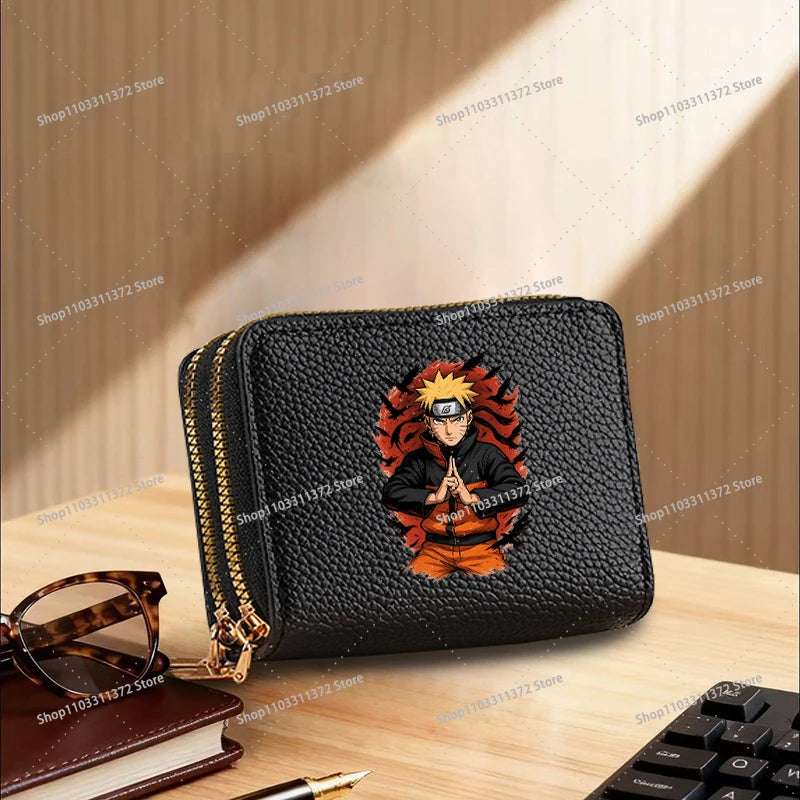Naruto: Leather Wallet Cute Cartoon Printed Bags Fashion Zipper Short Coin Purse Multi-slot Bank Card Storage Bag Birthday Gift