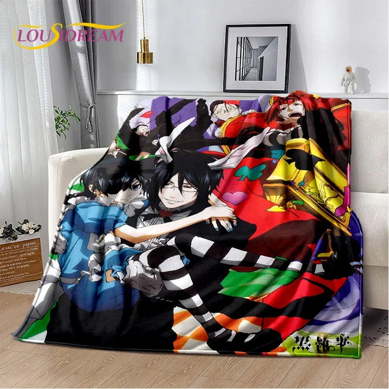 Cartoon Black Butler Anime 3D Blanket,Soft Throw Blanket for Home Bedroom Bed Sofa Picnic Travel Office Rest Cover Blanket Kids