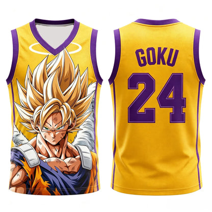 Dragon Ball: Goku Super Saiyan No.23 Basketball Jersey Men 3D Print Sports Vest White Gold Gradient Anime Streetwear Tank Top