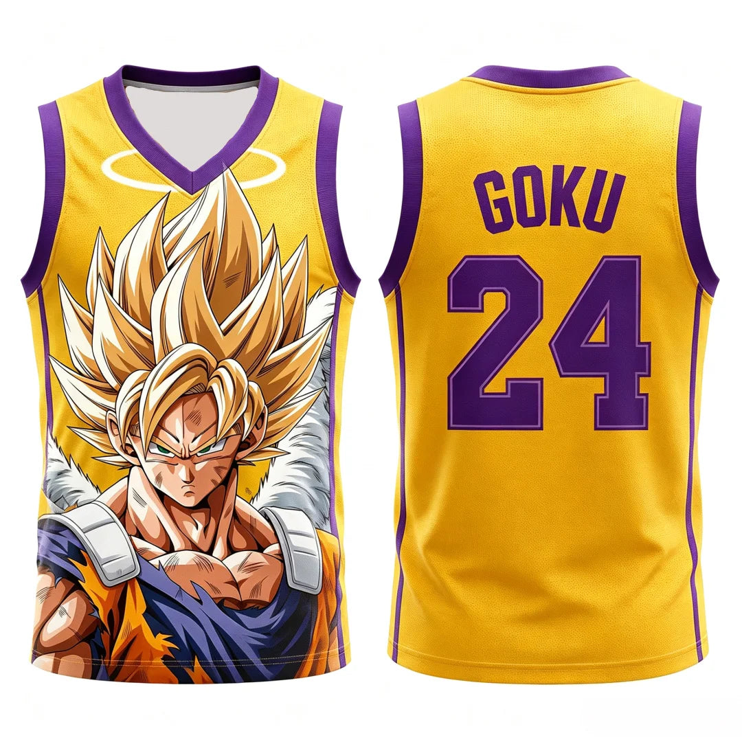Dragon Ball: Goku Super Saiyan No.23 Basketball Jersey Men 3D Print Sports Vest White Gold Gradient Anime Streetwear Tank Top