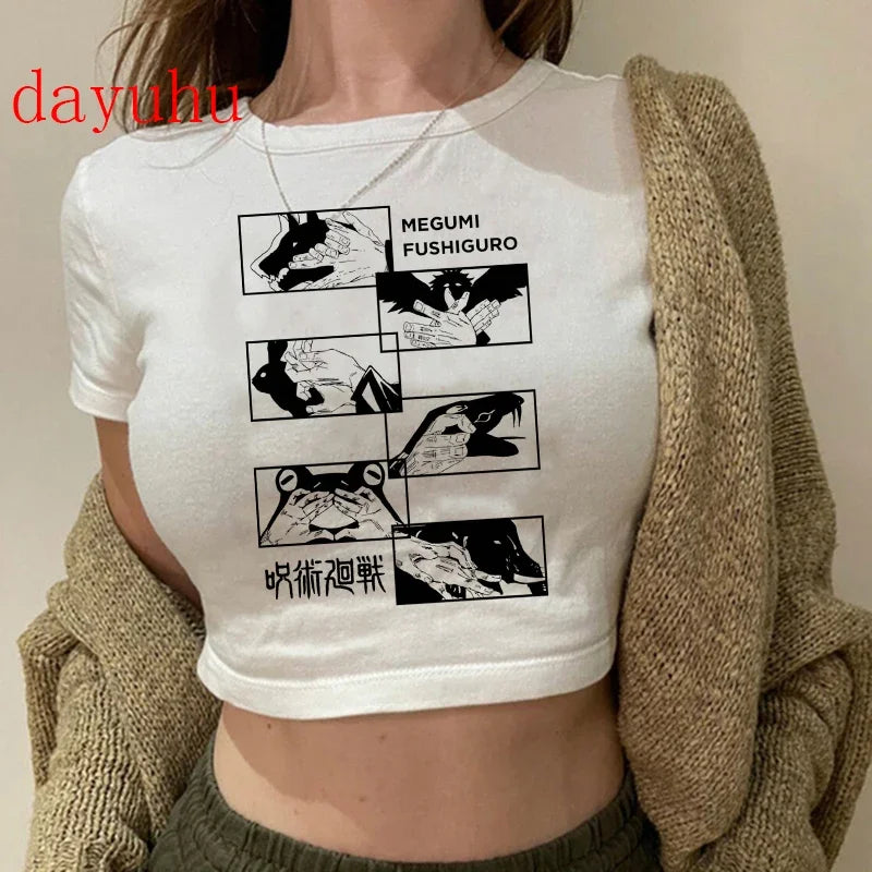 Jujutsu Kaisen: T Shirt Gojo Satoru Tops Yuji Itadori Cropped Tees T-shirt