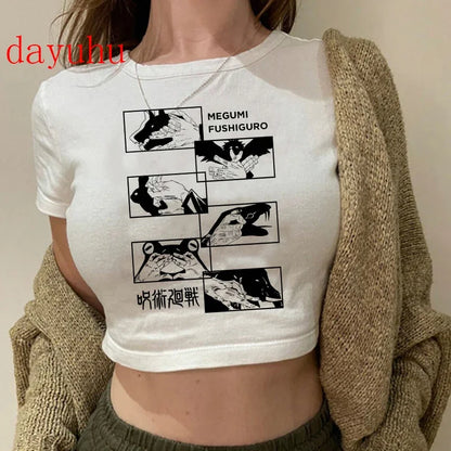 Jujutsu Kaisen: T Shirt Gojo Satoru Tops Yuji Itadori Cropped Tees T-shirt
