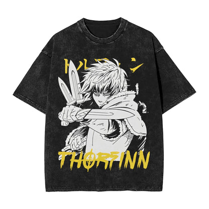 Vinland Saga: T Shirt Hip Hop Washed 100% Cotton Oversize T-Shirts  Streetwear Summer Tee Shirt