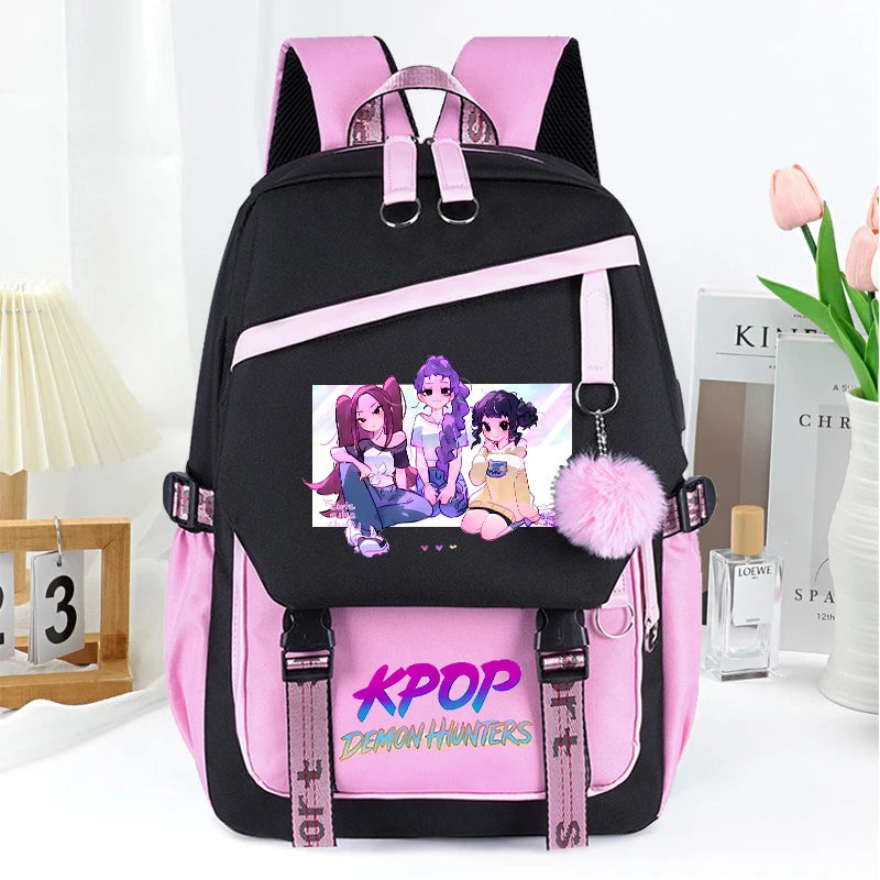 KPop Demon Hunters Fashion Backpack for Boys Girls Anime Cartoon Schoolbag Students Large Capacity Book Stationery Storage Bag
