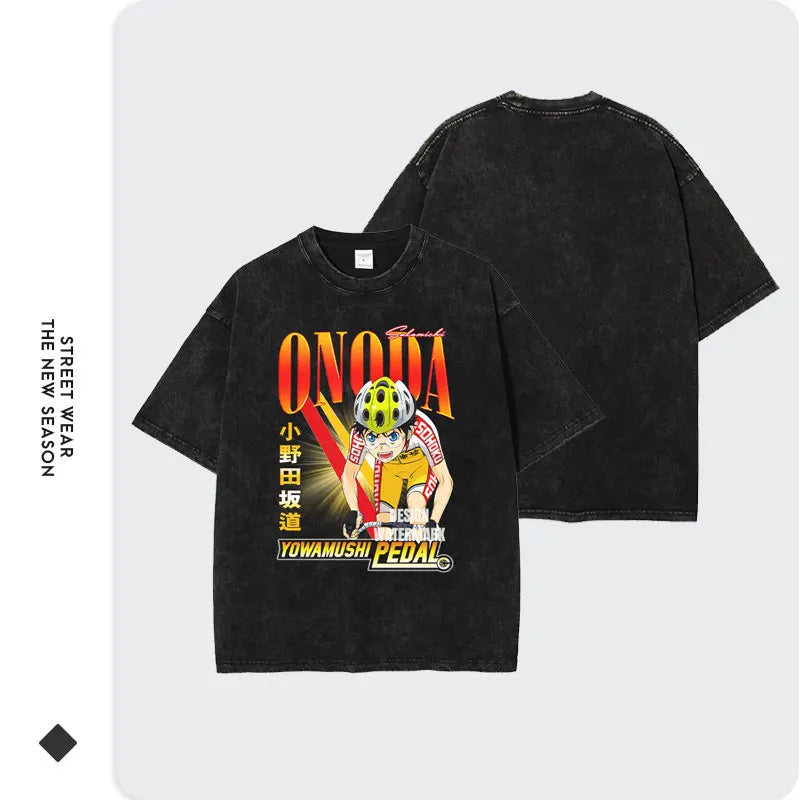 Yowamushi Pedal: T-shirts Oversized Vintage Washed Onoda Sakamichi T Shirt Retro Streetwear Harajuku Tops Tees Man Cotton