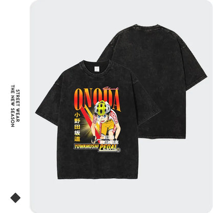 Yowamushi Pedal: T-shirts Oversized Vintage Washed Onoda Sakamichi T Shirt Retro Streetwear Harajuku Tops Tees Man Cotton