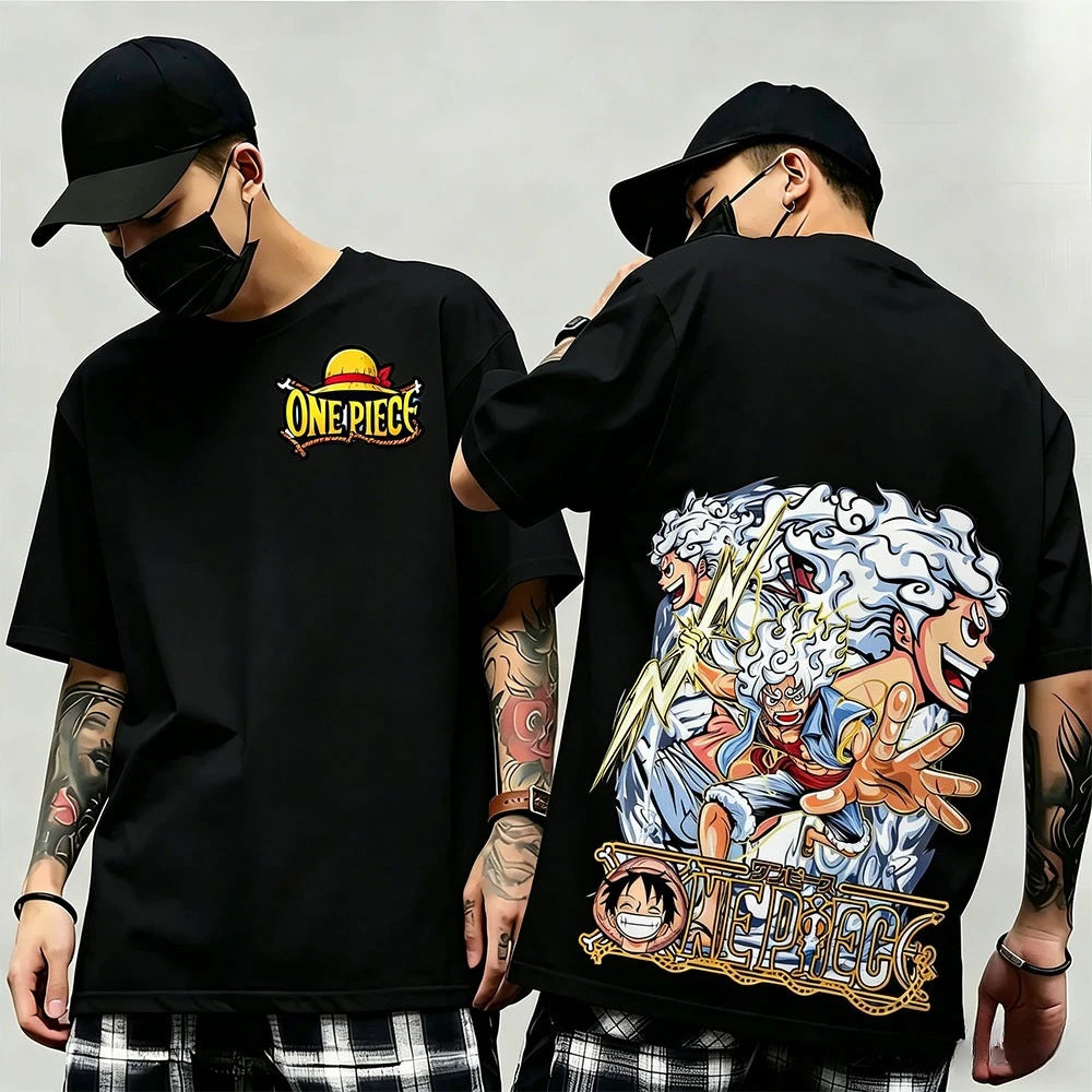 One Piece: Summer New Arrival: Pattern T-shirt, unisex, anime print, casual short-sleeved, fashionable streetwear top, Y2K style.