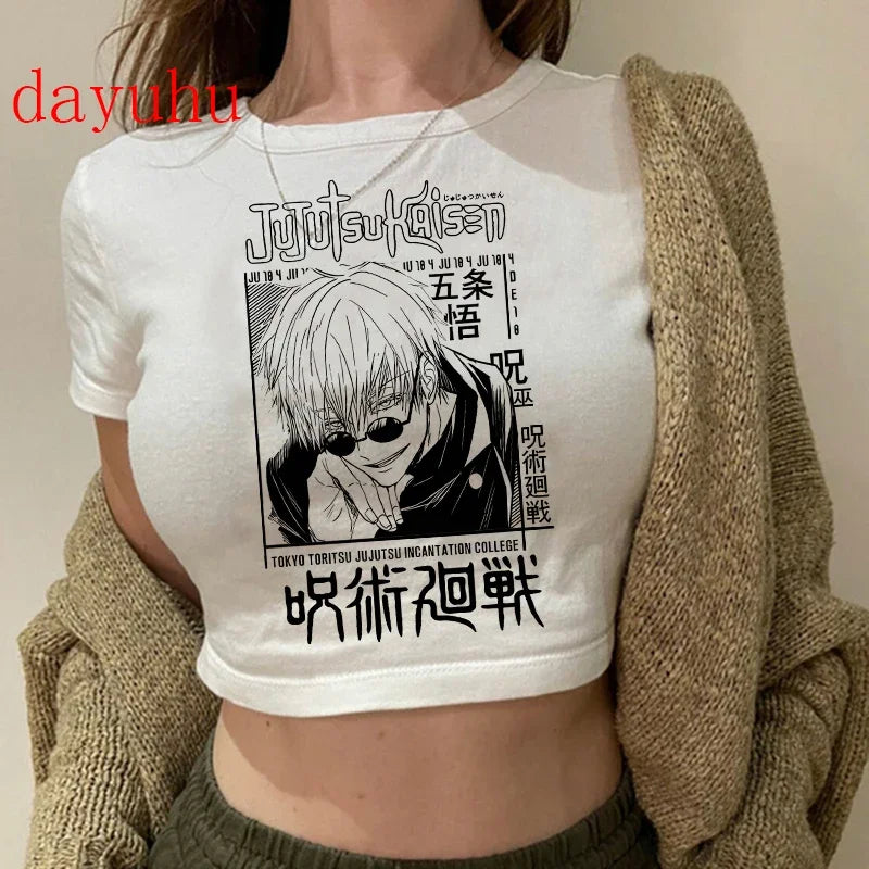 Jujutsu Kaisen: T Shirt Gojo Satoru Tops Yuji Itadori Cropped Tees T-shirt