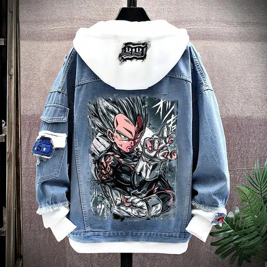 Dragon Ball: Vegeta Son Goku Gogeta Fashionable patchwork loose hooded spring and autumn denim jacket for boys handsome outfit