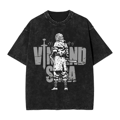 Vinland Saga: T Shirt Hip Hop Washed 100% Cotton Oversize T-Shirts  Streetwear Summer Tee Shirt