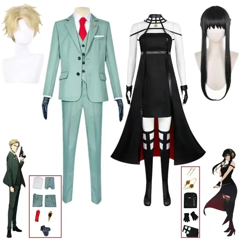 Spy X Family : CHILD DY20Anime Cosplay Costume Yor Forger Sexy Dress Loid Forger Light Green Suit Anya Kawaii Outfit Carnival Party Wig