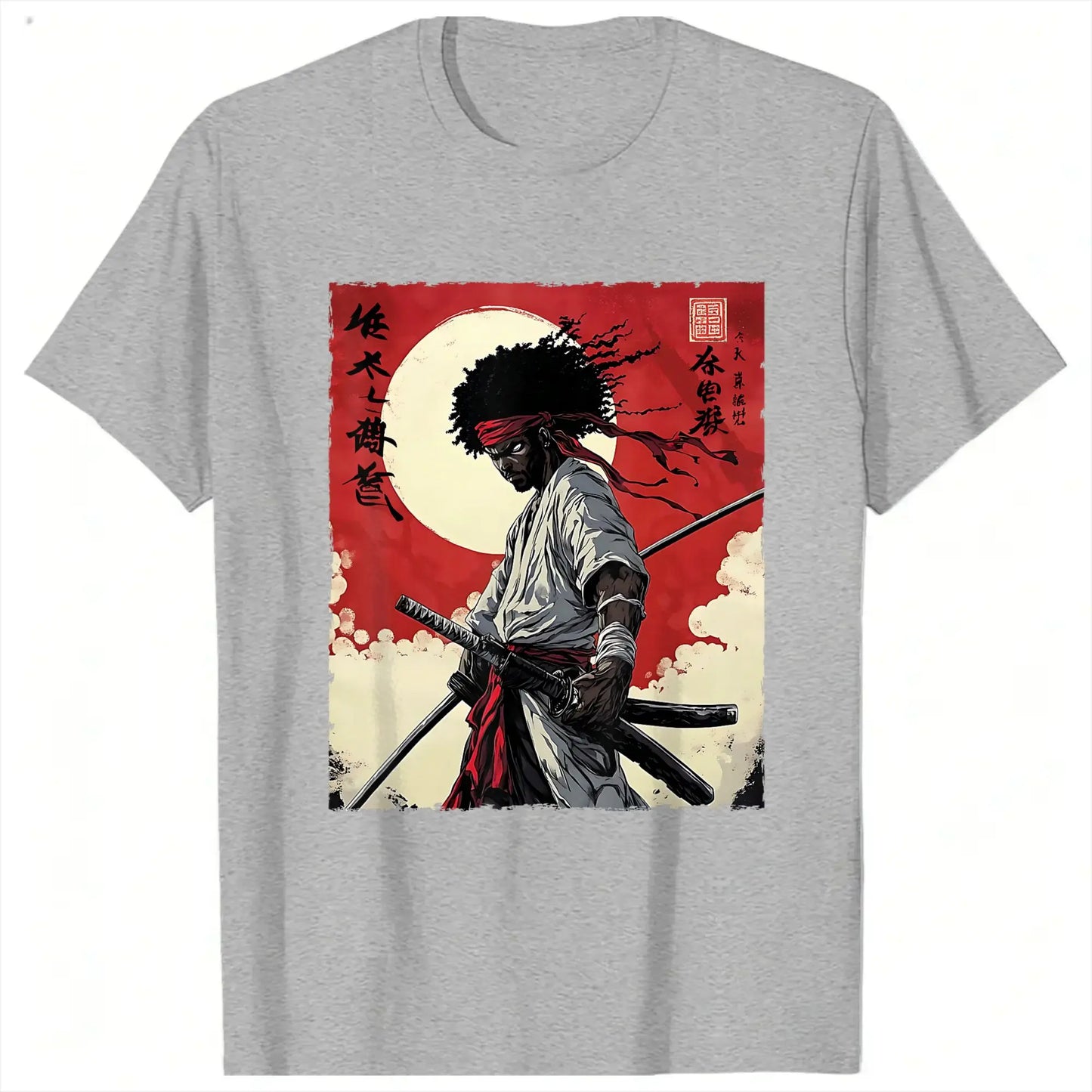 I.L.F.A: Afro Samurai Inspired Japanese Bushido Warrior T-Shirt for Men Round Collar Short Sleeve Tees Plus Size Tops