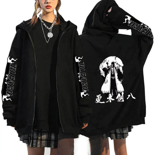 Bleach: Kurosaki Ichigo Printed Hooded Men Women Zip Up Hoodies Casual Loose Sweatshirt Harajuku Unisex Zipper Jacket