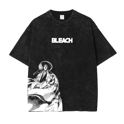 Bleach: Zaraki Kenpachi T Shirts Oversized Vintage Washed  T-shirt Manga Kurosaki Ichigo T Shirt Renji Uryuu Tops Tees Man
