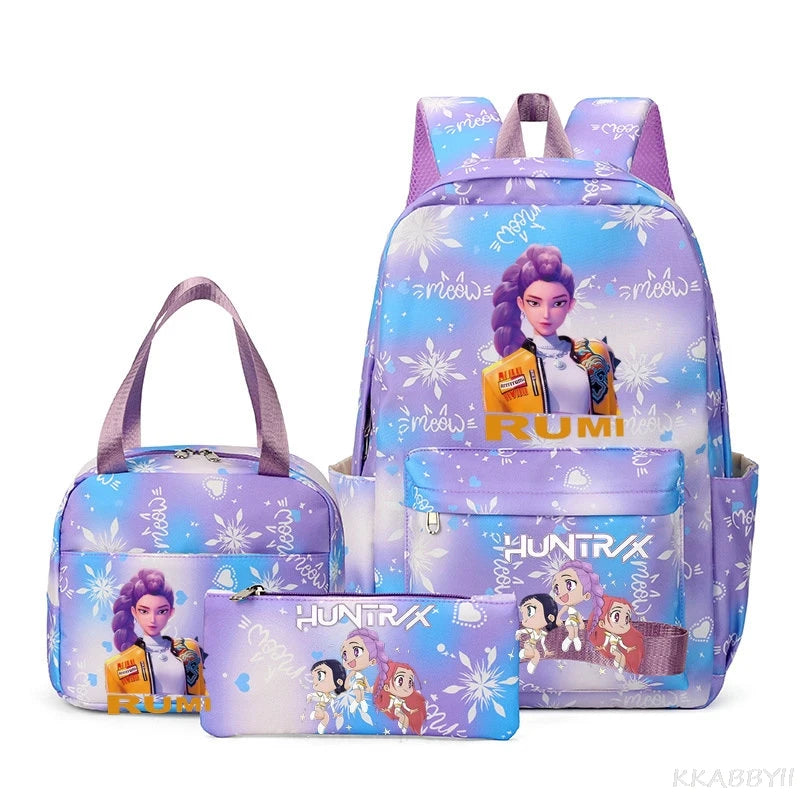 KPop Demon Hunters : Backpack 3pcs set School Bag Lunch Bag Pencil Case Girl Back To School Gift Leisure Mochila Teens Travel Bags