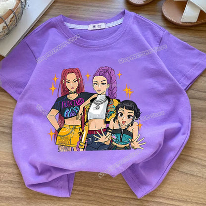 KPop Demon Hunters: Clothes Rumi Mira Zoey Short Sleeve T Shirt Kids Summer Casual Tops Cartoon Toddler Cotton Tee