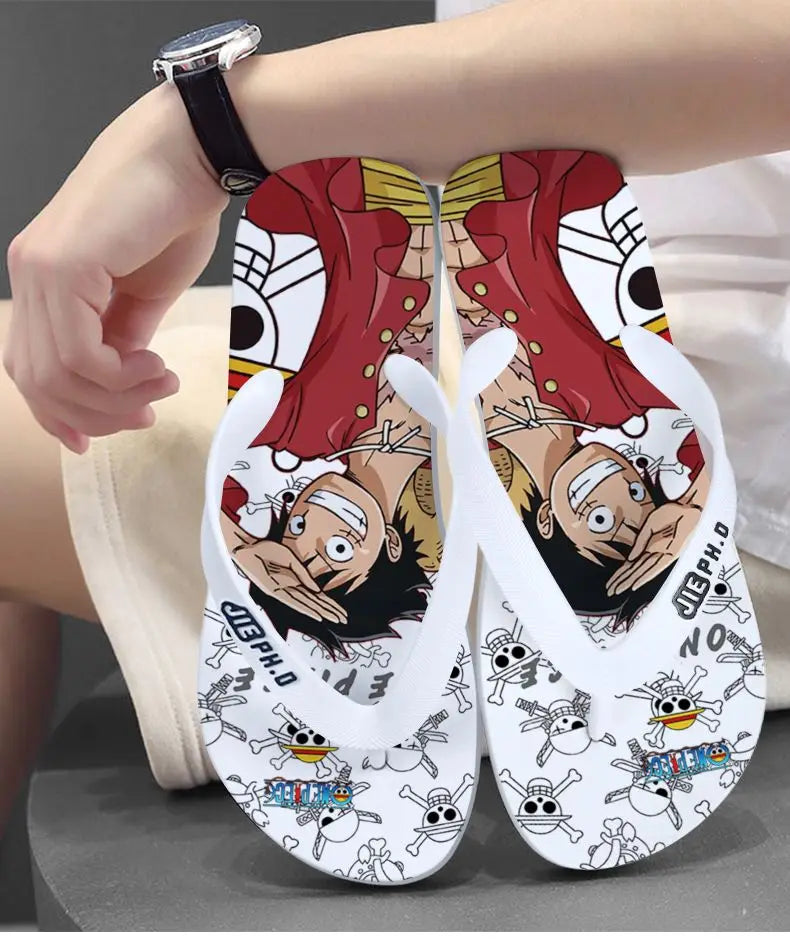One Piece: Slides Luffy Cartoon Flip Flops Slippers - Non-Slip Outdoor Summer Sandals Unisex for Adults Cartoon eva slippers