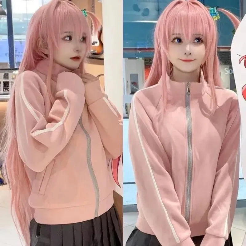 Bocchi The Rock:  Cosplay Gotoh Hitori Costume The Rock Pink School JK Uniform Sportswear Coat Skirt Full Set for Women Girls