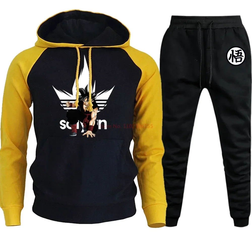 Dragon Ball Z - Hoodie+Pants Set Cartoon Goku Print Hooded Sweatshirt Long Sleeved Casual Sportswear Set Man Clothing Gift