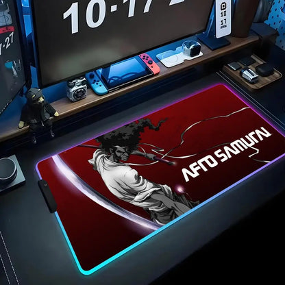 Afro Samurai: Mouse Pad RGB Gaming Mousepad Big LED Pad PC Desk Mat Luminous Mouse Pad Large Keyboard Mats Table Rug With Backlit