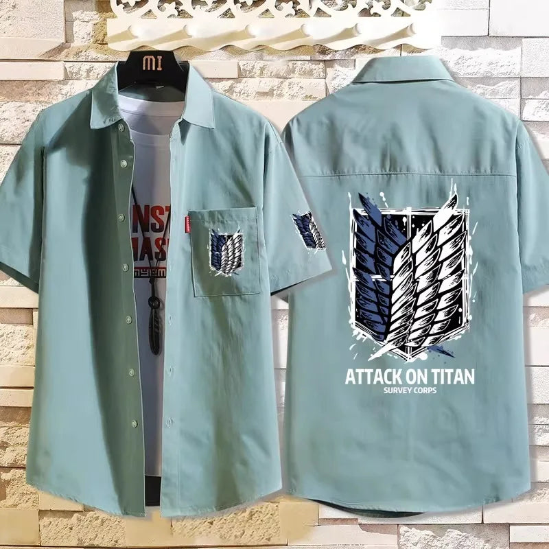 Attack on Titan: Casual Short Sleeve Shirt Loose Unisex Button Print Pattern Top