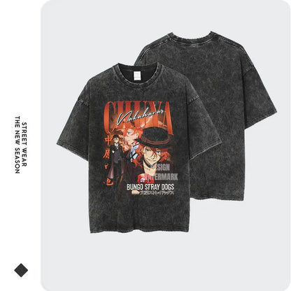 Bungo Stray Dogs: Nakahara Chuuya T-shirt Vintage Washed  Oversized Streetwear Dazai Osamu Atsushi Retro Tops Tees