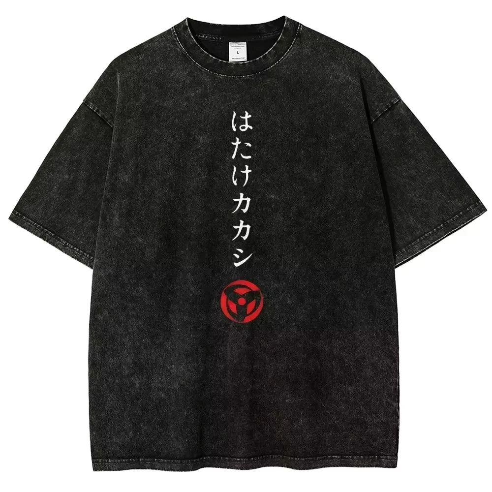 Naruto: Kakashi Hatake T Shirt Sharingan Eye Vintage Acid Wash Streetwear Retro Anime Graphic Cotton Men Tees Top 2026 Summer New