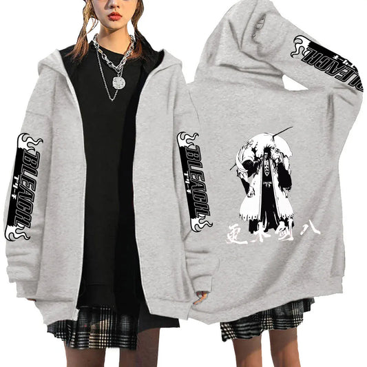 Bleach: Kurosaki Ichigo Printed Hooded Men Women Zip Up Hoodies Casual Loose Sweatshirt Harajuku Unisex Zipper Jacket