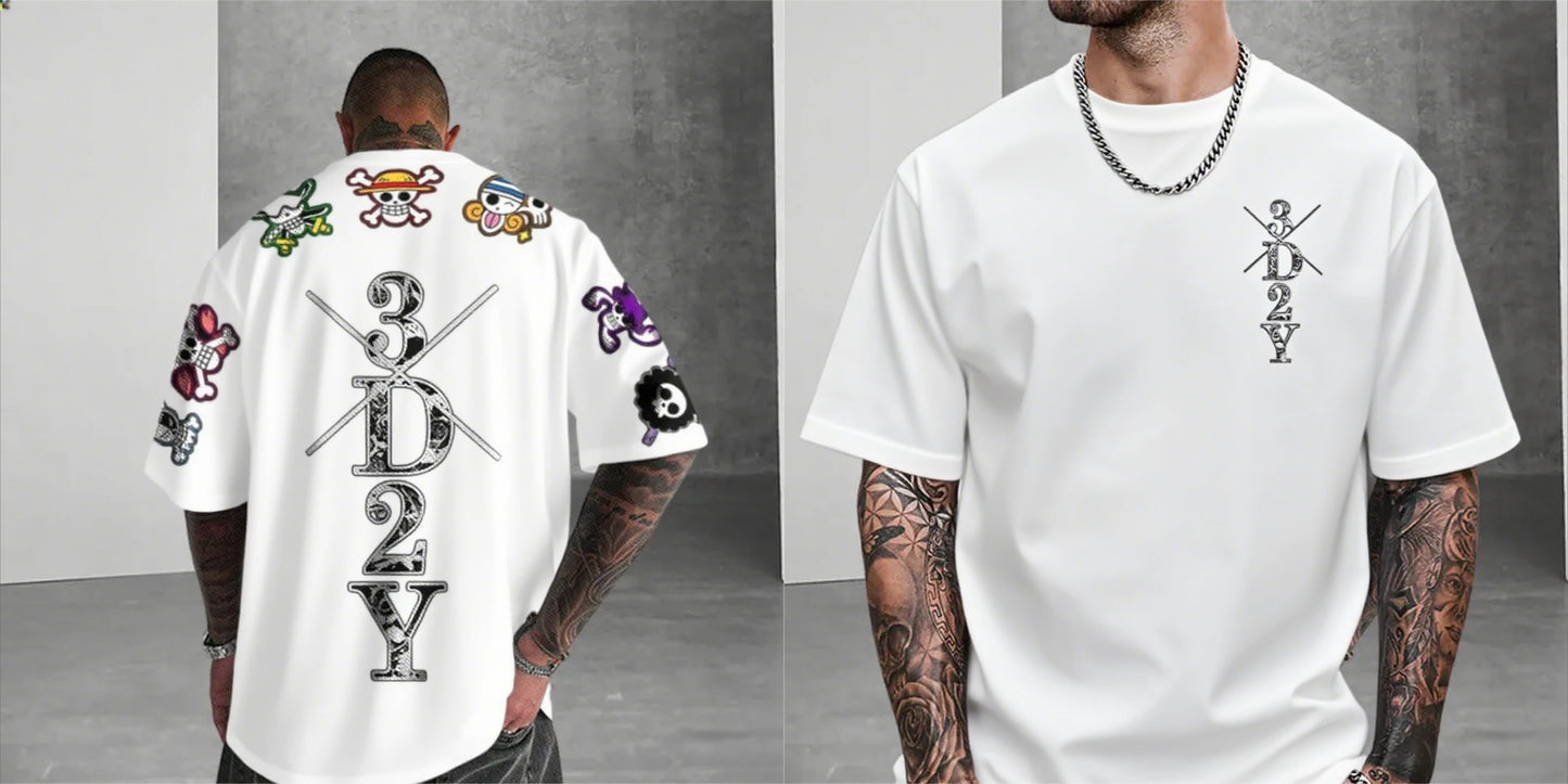 One Piece: Anime Skeleton Print Men's T-shirt Summer Short Sleeve Graphic Tee  Streetwear Hip Hop Fashion Oversized Y2k Clothes