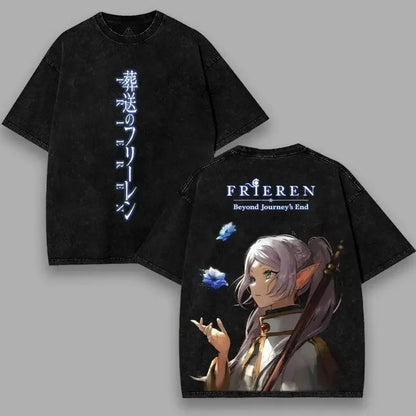 Frieren: Beyond Journey's End -- T-shirt Men's Unisex Clothing Washed Oversized T Shirt High Quality Cotton Tees Tops