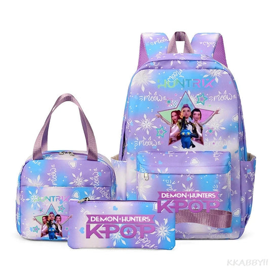 KPop Demon Hunters : Backpack 3pcs set School Bag Lunch Bag Pencil Case Girl Back To School Gift Leisure Mochila Teens Travel Bags