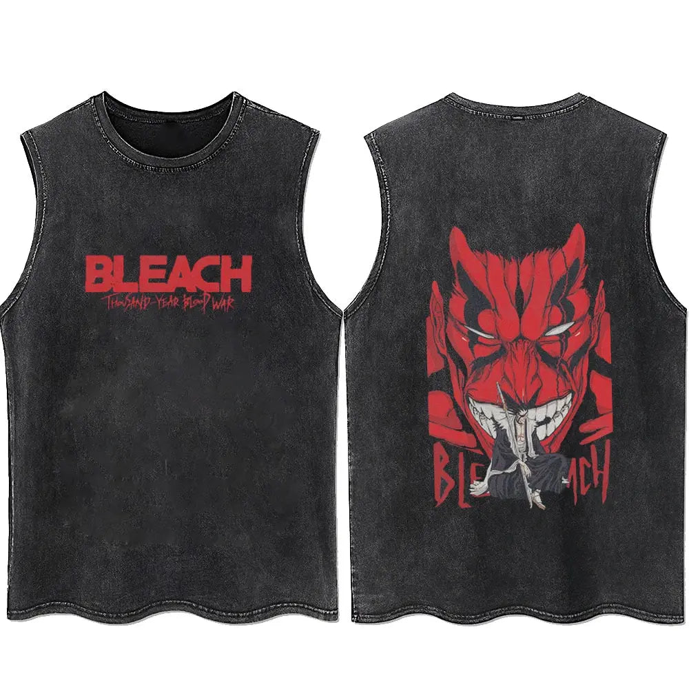 Bleach: Anime Tshirts Men Women Bleach Zaraki Kenpachi Printed Acid T-Shirt Cotton Graphic Punk Harajuku Tees Men's Clothing