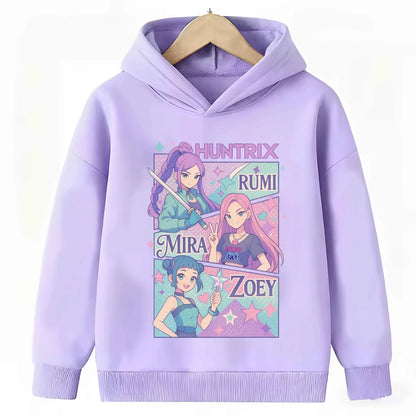 KPop Demon Hunters: Hoodie Kids Boys Girls Purple Warm Casual Loose Sweatshirt Children Fashion Streetwear Tops