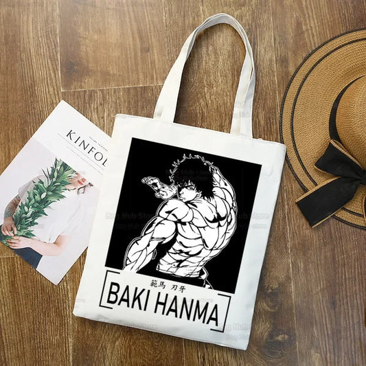 Baki Handbags Canvas The Grappler Anime Tote Bag Shopping Travel Eco Reusable Baki Hanma Shoulder Yujiro Hanma Shopper Bags