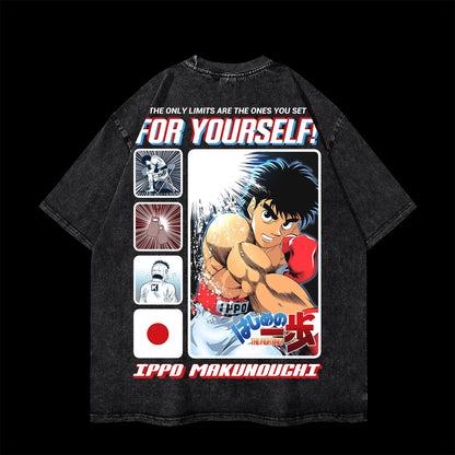 Hajime no Ippo: Vintage T-shirt Men's Washed Cotton Unisex Anime T Shirt Summer Gym Style Y2K Streetwear Men Tops Clothing