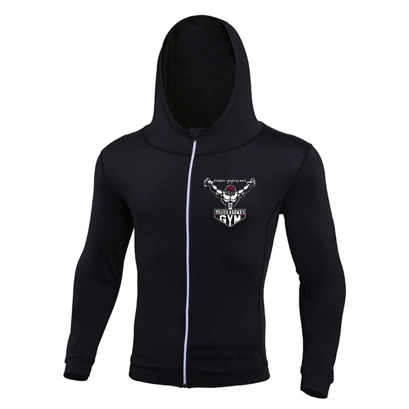 Baki: Print Fitness Running Jackets for Men Sports Athletic Hooded Coats Quick Dry Stretch Outwear Long Sleeve Zip Up Tops