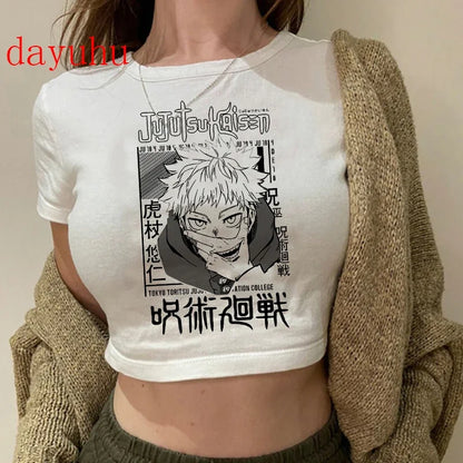 Jujutsu Kaisen: T Shirt Gojo Satoru Tops Yuji Itadori Cropped Tees T-shirt