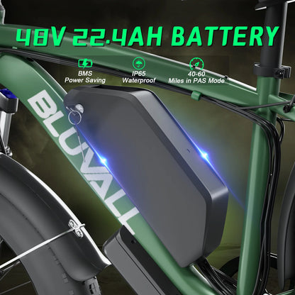 Yowamishi Pedal: BLVALL B1 48V 2000W Full Suspension E-Bike CE Certified 26 Inch Fat Tires Hidden Dual Battery Snow Beach Electric Bicycle